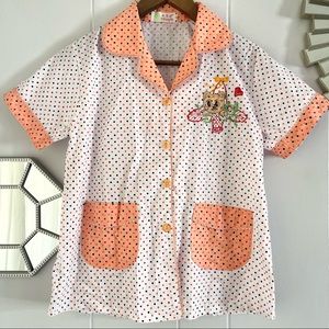 Cat Polkadot Kitschy Sparkle Orange & White Button Down